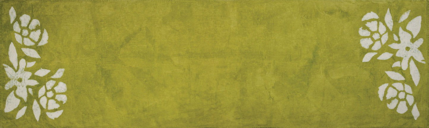 Green Floral Linen Runner - 67 Inch