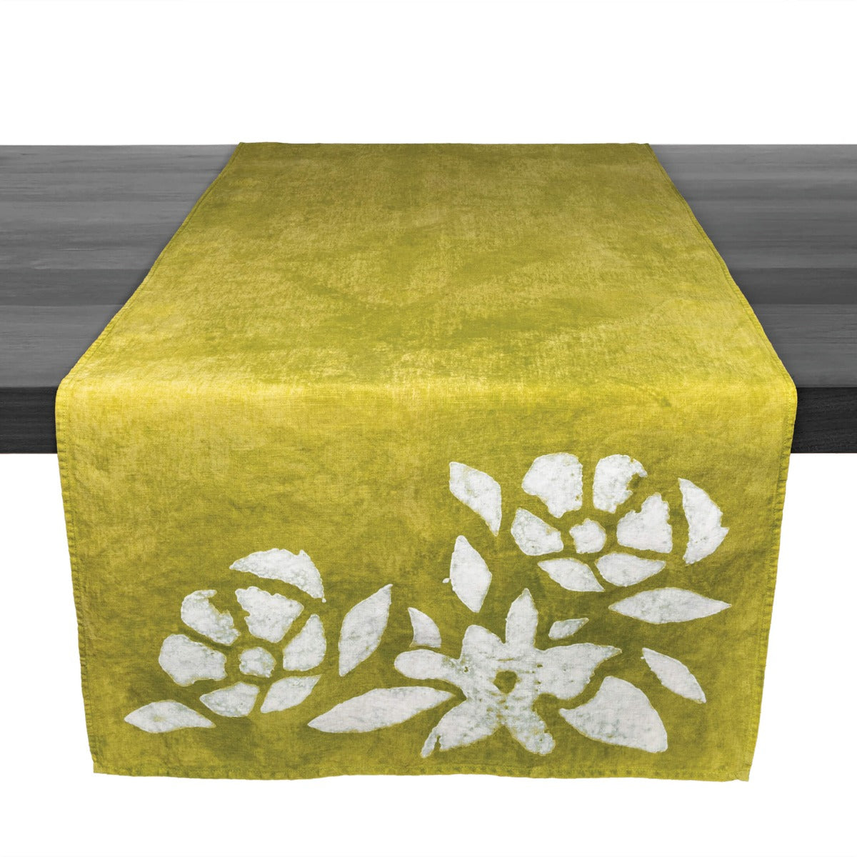 Green Floral Linen Runner - 67 Inch