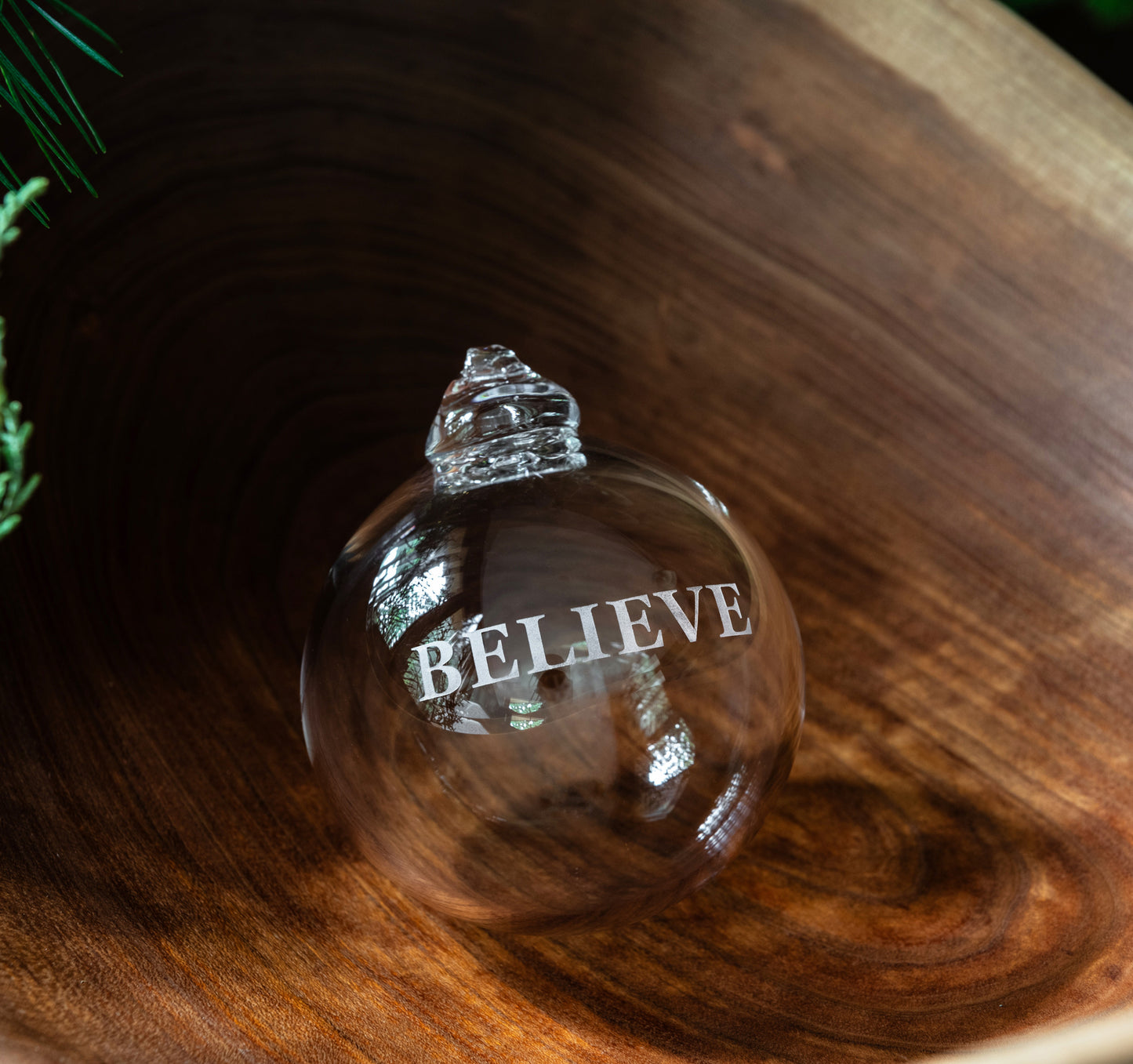 Engraved Believe Round Ornament in Gift Box