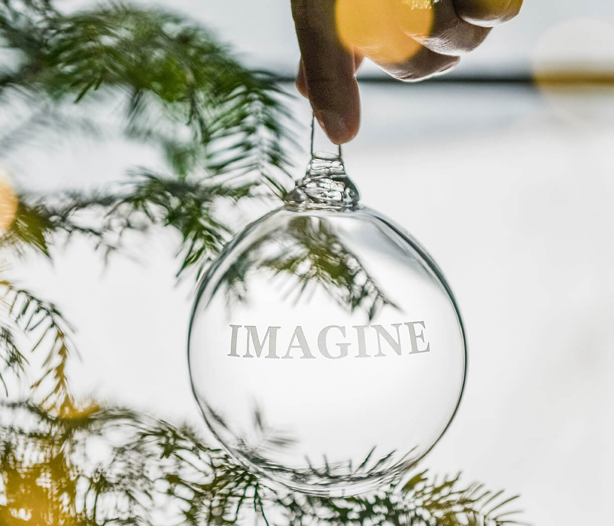 Engraved Imagine Round Ornament in Gift Box