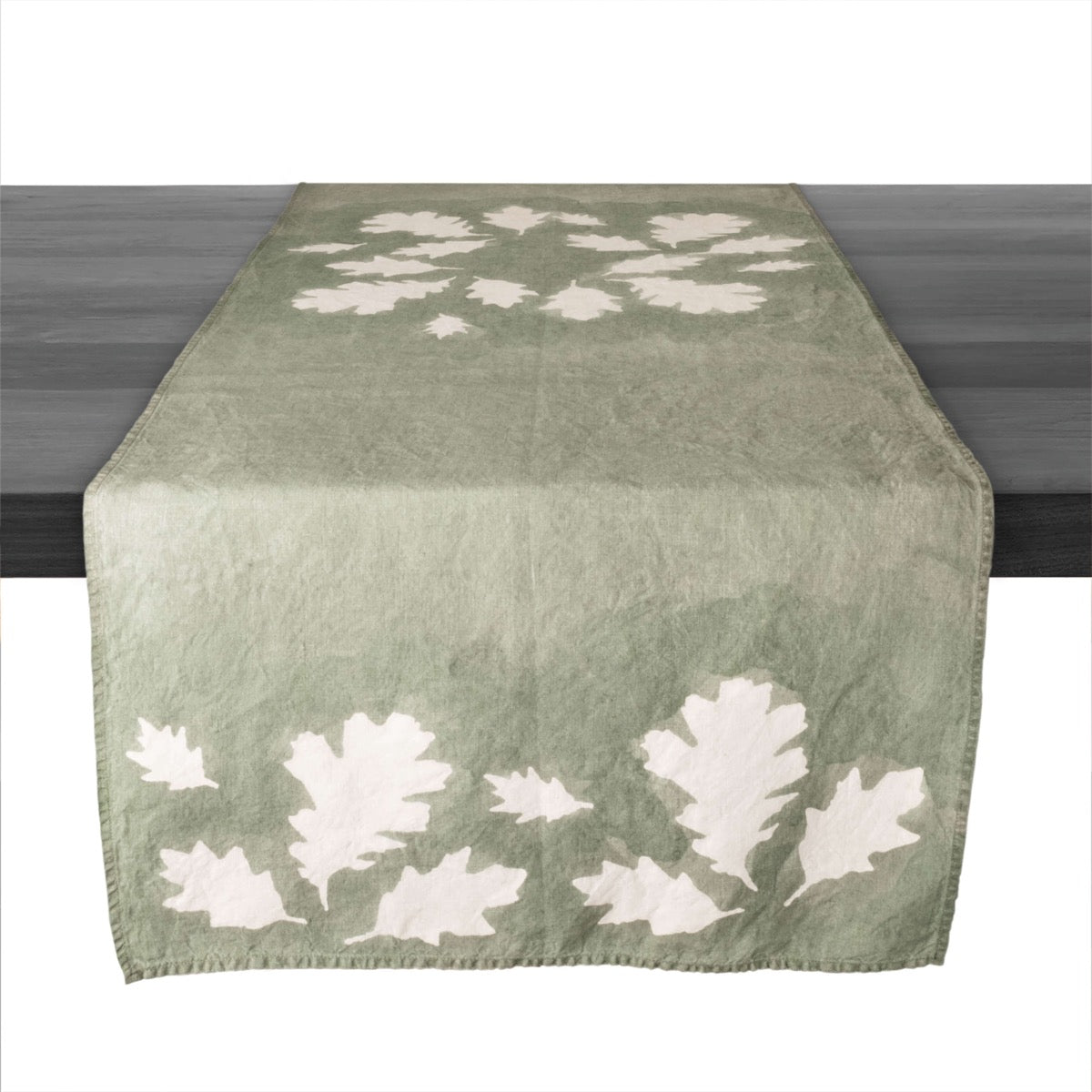 Sage Oak Leaf Linen Runner - 67 Inch