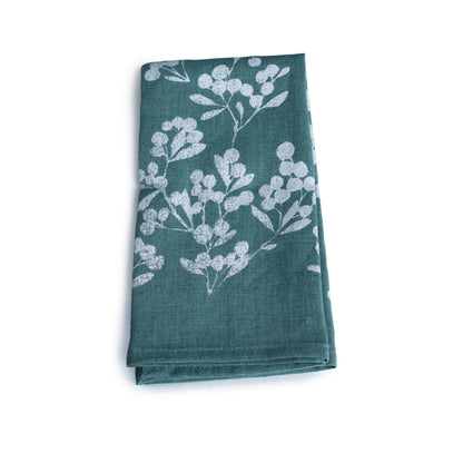 Silver Berry Green Linen Napkins - Set of 4