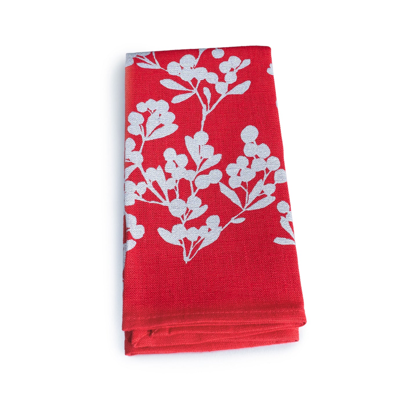 Silver Berry Red Linen Napkins - Set of 4