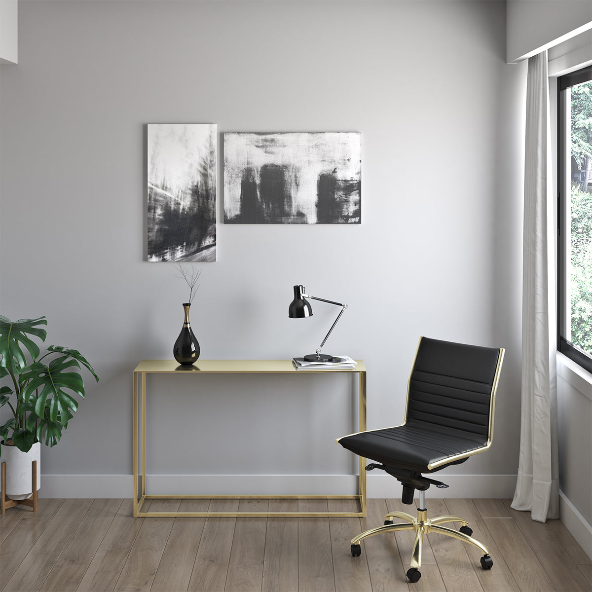Chaise de bureau à dossier bas de style européen Dirk sans accoudoirs