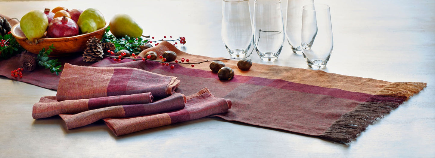 Rose Wine Plaid Linen Runner - 90 Inch