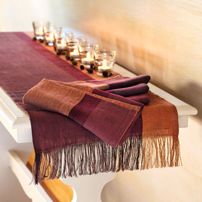 Rose Wine Plaid Linen Runner - 90 Inch