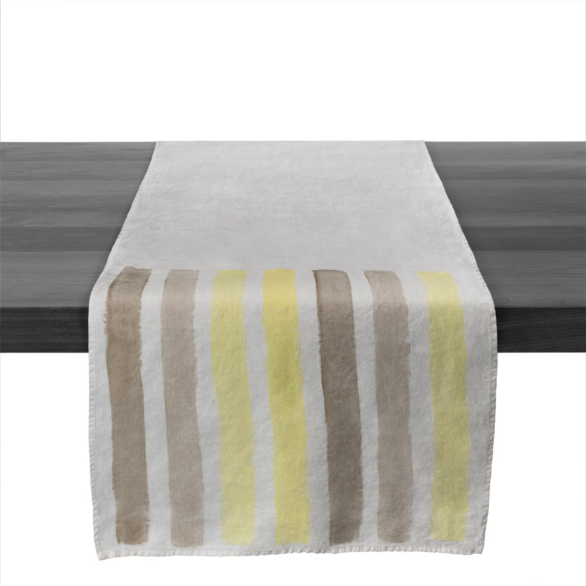 Yellow and Grey Stripe Linen Runner - 67 Inch