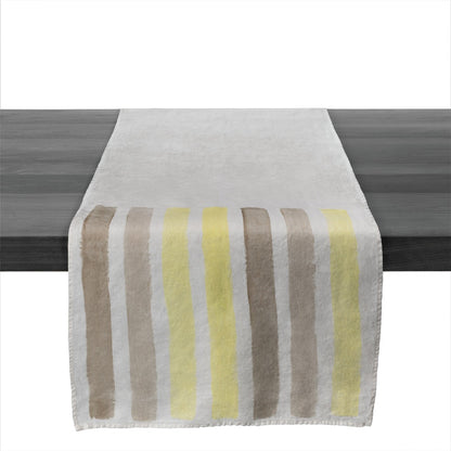 Yellow and Grey Stripe Linen Runner - 67 Inch