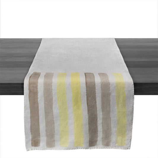 Yellow and Grey Stripe Linen Runner - 67 Inch