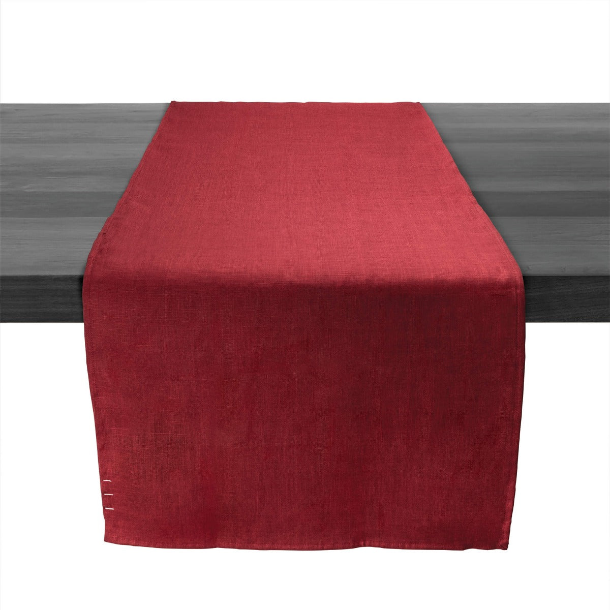 Red Linen Runner with White Stitch - 70 Inch