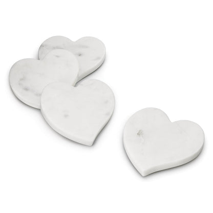 Heart Coasters, Set of 4 — White Marble
