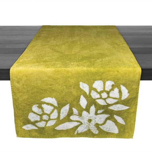 Green Floral Linen Runner - 67 Inch