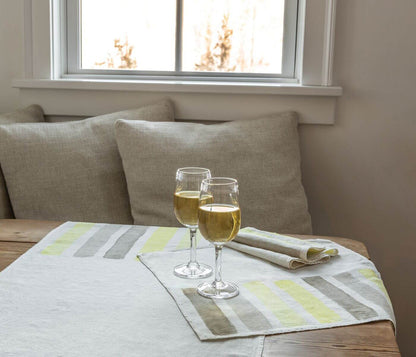 Yellow and Grey Stripe Linen Runner - 67 Inch