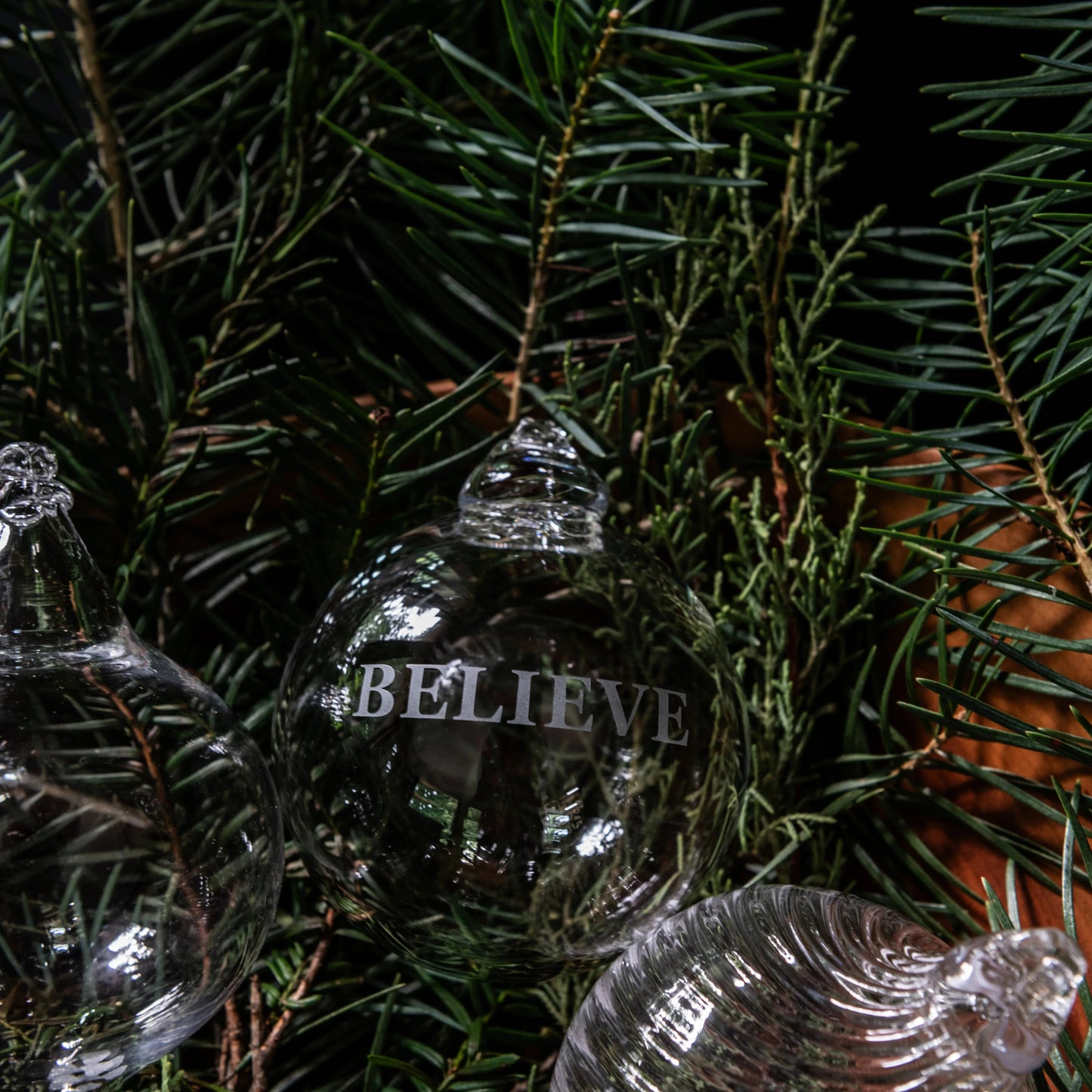 Engraved Believe Round Ornament in Gift Box