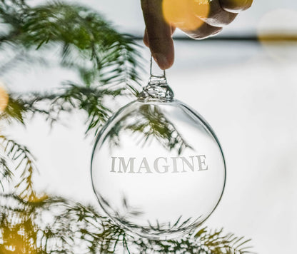 Engraved Imagine Round Ornament in Gift Box